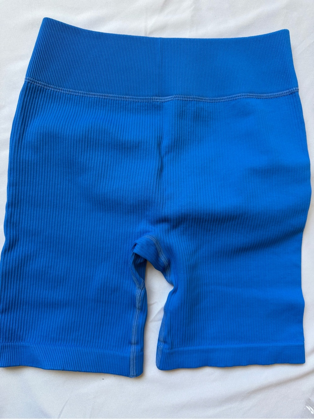 NWT OQQ Ribbed High-Waist Athletic Bike Shorts - Blue Gym Workout, Small